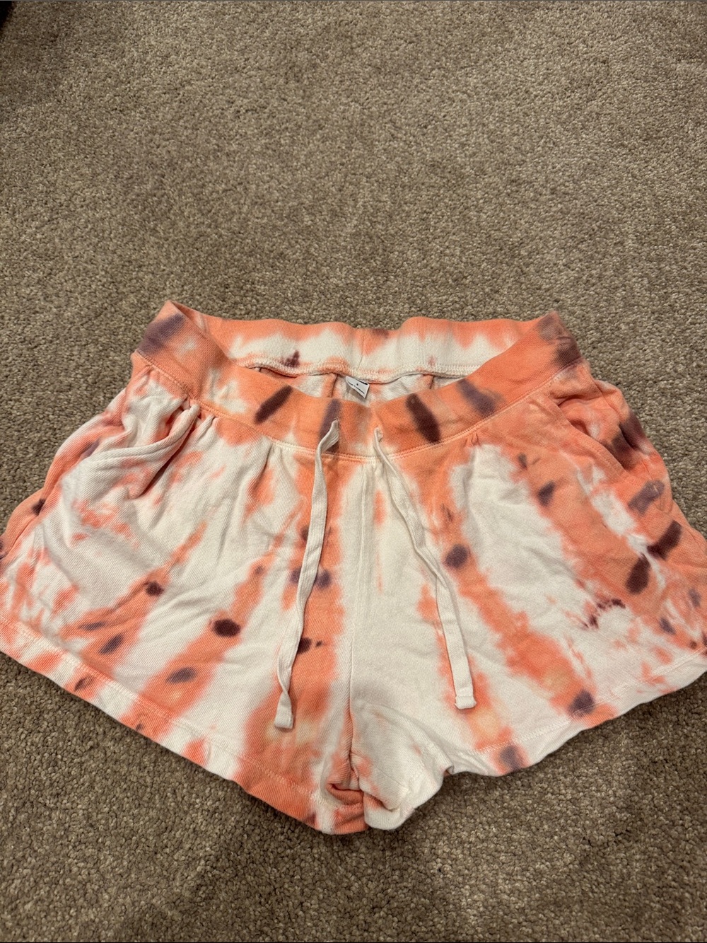 Old Navy Tie-Dye Drawstring Shorts in Coral and Cream